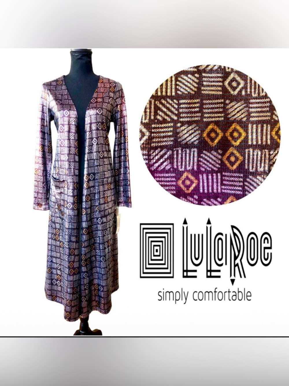 LULAROE Sarah Duster w/Pockets Geometric Gold Silver NWT (S)